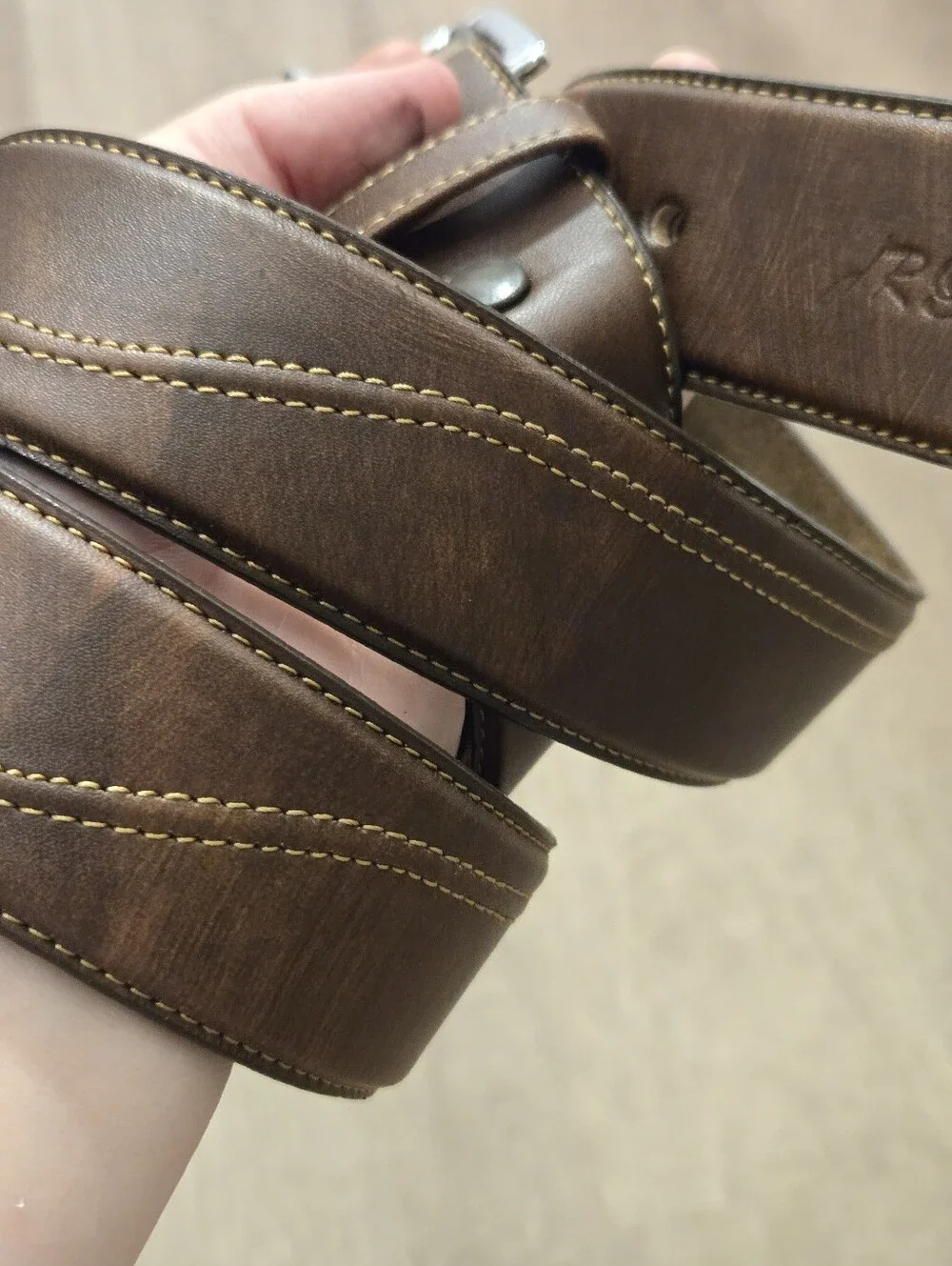 Mens Distressed Brown Leather/Faux Belt Grunge Rustic Size 38 Western y2k style